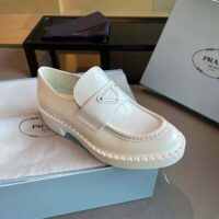 Prada Women Brushed Leather Loafers-White