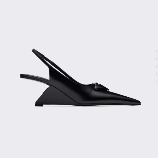 Prada Women Brushed Leather Slingback Pumps in 65mm Heel-Black (1)