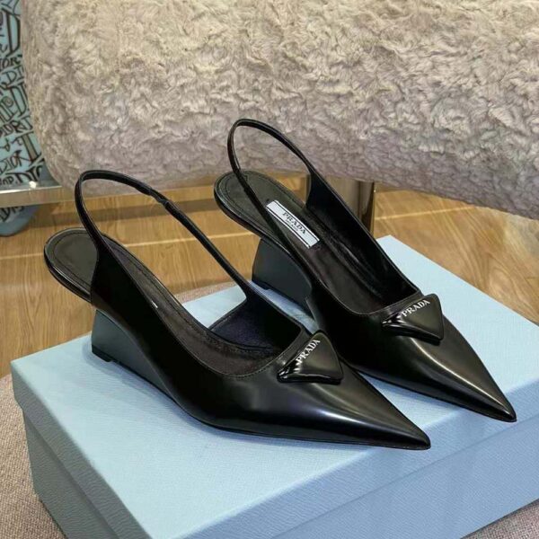 Prada Women Brushed Leather Slingback Pumps in 65mm Heel-Black (2)