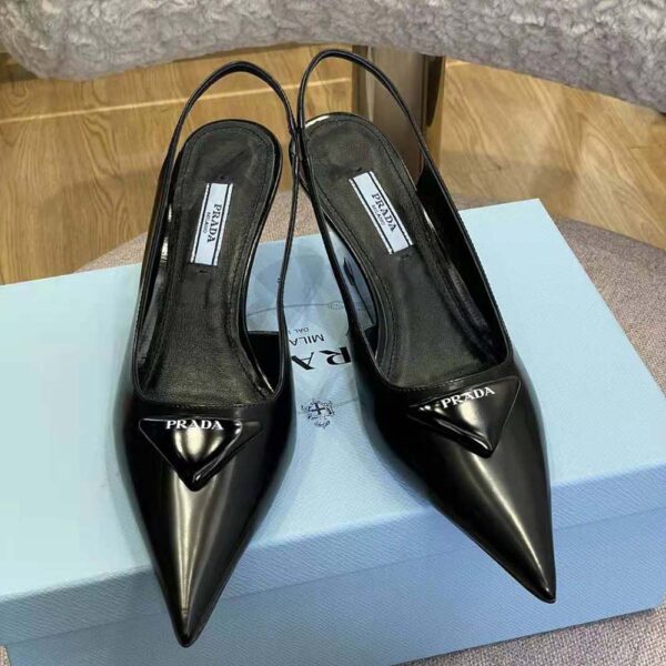 Prada Women Brushed Leather Slingback Pumps in 65mm Heel-Black (3)