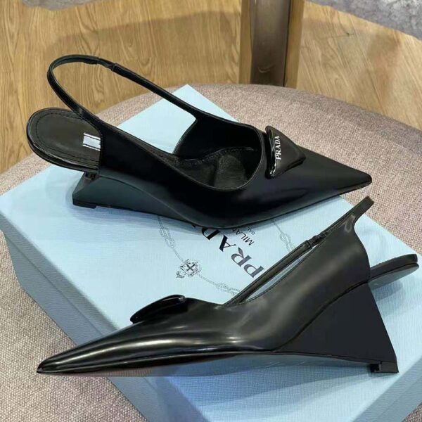 Prada Women Brushed Leather Slingback Pumps in 65mm Heel-Black (4)