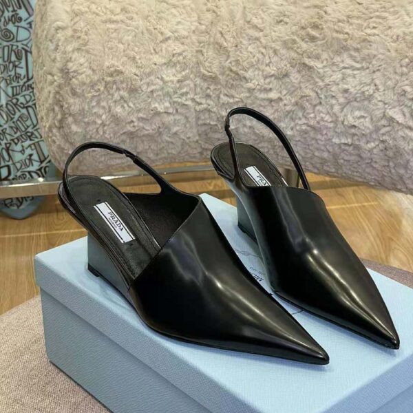 Prada Women Brushed Leather Slingback Pumps in 65mm Heel Height-Black (2)