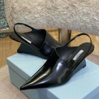 Prada Women Brushed Leather Slingback Pumps in 65mm Heel Height-Black (1)