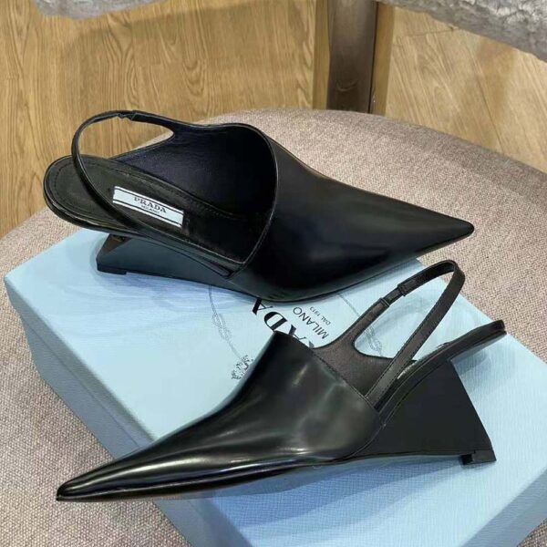 Prada Women Brushed Leather Slingback Pumps in 65mm Heel Height-Black (4)