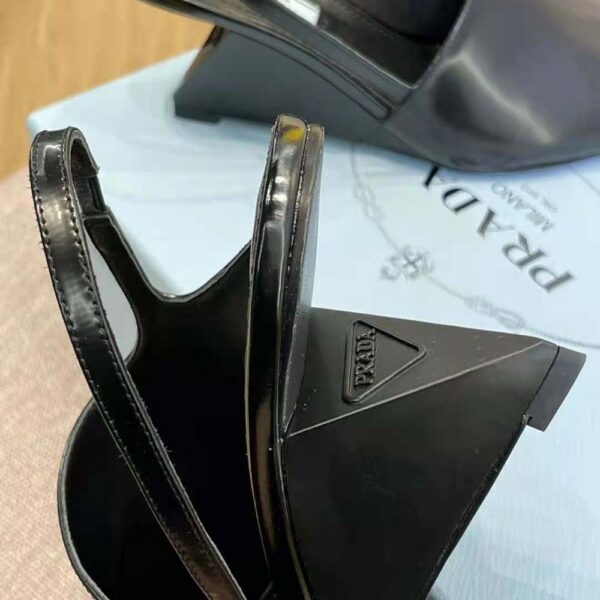 Prada Women Brushed Leather Slingback Pumps in 65mm Heel Height-Black (5)
