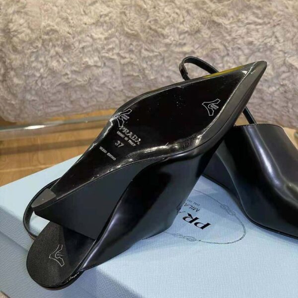Prada Women Brushed Leather Slingback Pumps in 65mm Heel Height-Black (6)