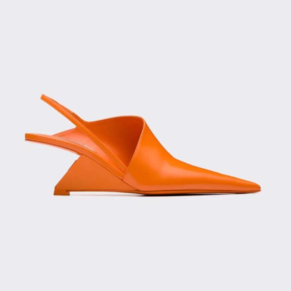 Prada Women Brushed Leather Slingback Pumps in 65mm Heel Height-Orange (1)