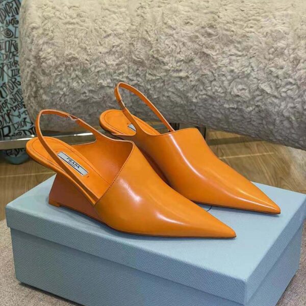 Prada Women Brushed Leather Slingback Pumps in 65mm Heel Height-Orange (2)