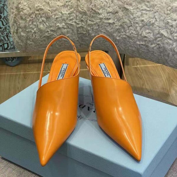 Prada Women Brushed Leather Slingback Pumps in 65mm Heel Height-Orange (3)