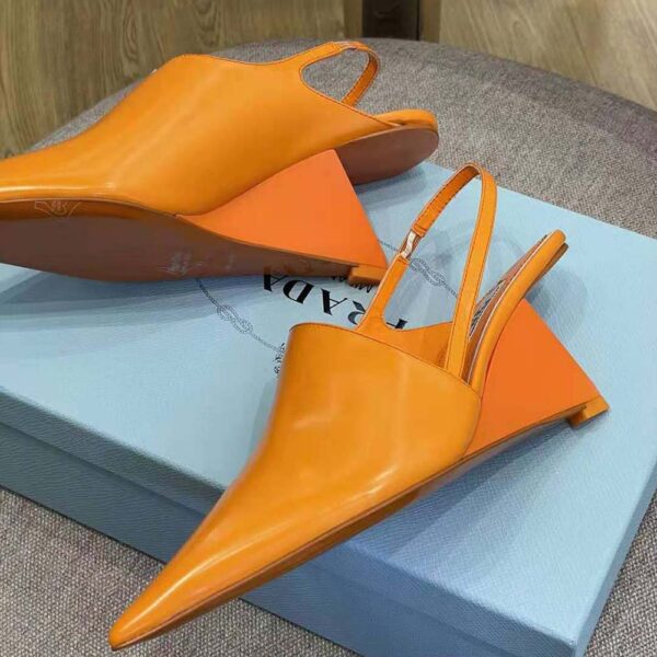 Prada Women Brushed Leather Slingback Pumps in 65mm Heel Height-Orange (4)