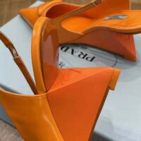 Prada Women Brushed Leather Slingback Pumps in 65mm Heel Height-Orange (1)