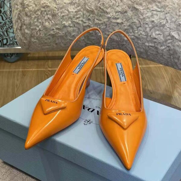 Prada Women Brushed Leather Slingback Pumps in 65mm Heel-Orange (3)