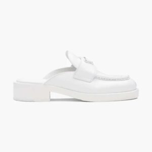 Prada Women Chocolate Brushed Leather Mules-White