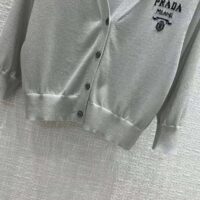 Prada Women Cropped Lurex Cardigan with Intarsia Logo-Silver (1)