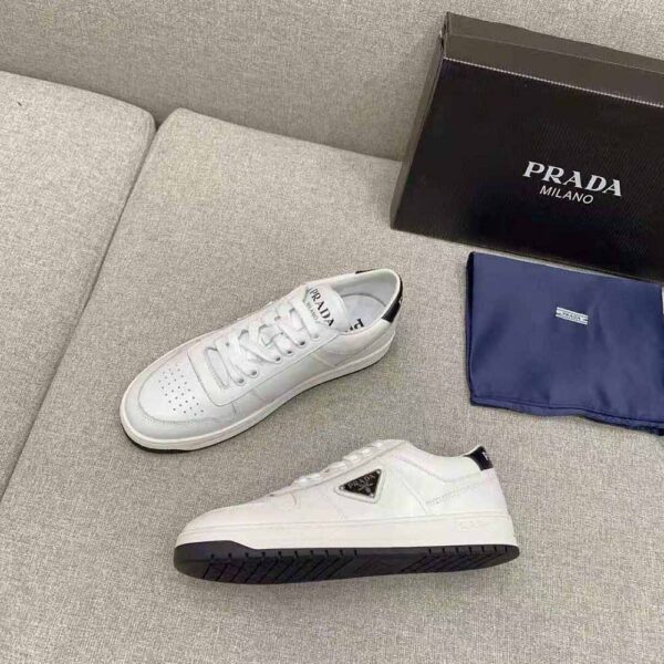 Prada Women Downtown Perforated Leather Sneakers-White (5)