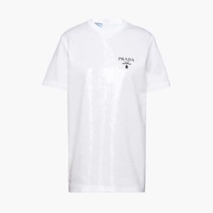 Prada Women Embroidered Cotton T-shirt-White