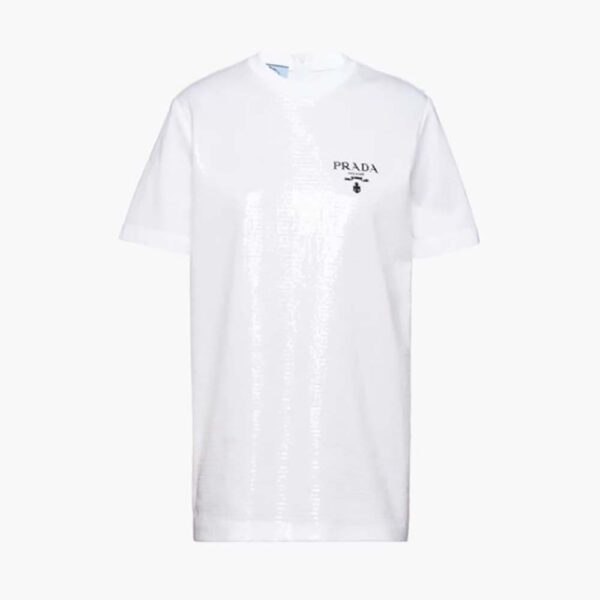 Prada Women Embroidered Cotton T-shirt-White (1)