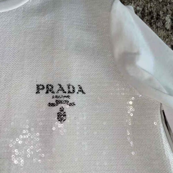 Prada Women Embroidered Cotton T-shirt-White (10)