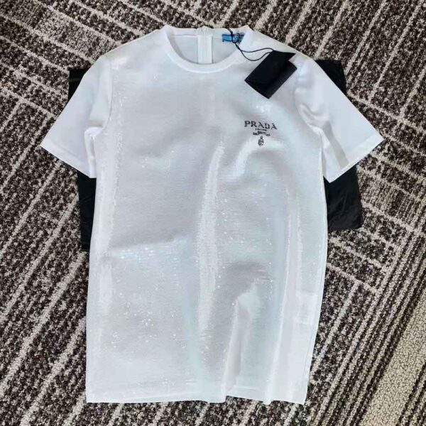 Prada Women Embroidered Cotton T-shirt-White (5)