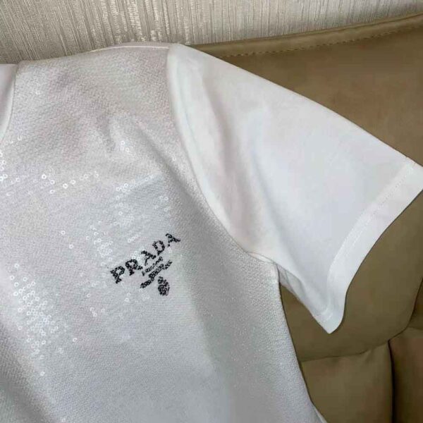 Prada Women Embroidered Cotton T-shirt-White (9)