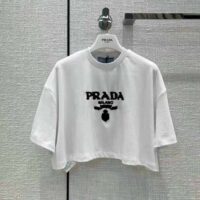 Prada Women Embroidered Interlock Crop T-shirt-White (1)