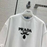 Prada Women Embroidered Interlock Crop T-shirt-White (1)