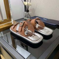 Prada Women Leather Sandals With Metal Buckle on the Upper-Brown (1)