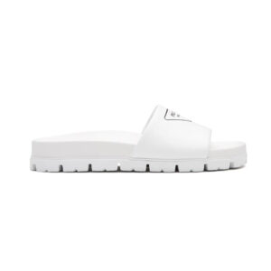 Prada Women Leather Slides in 20mm Heel-White