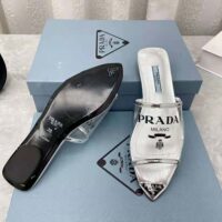 Prada Women Logo-Print Plexiglas Slides-Silver (1)