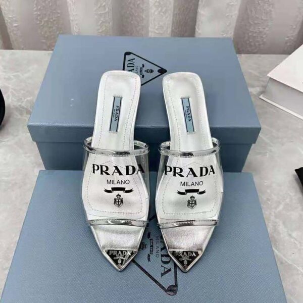 Prada Women Logo-Print Plexiglas Slides-Silver (2)