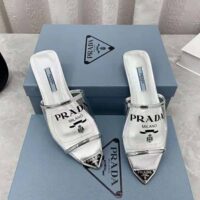 Prada Women Logo-Print Plexiglas Slides-Silver (1)