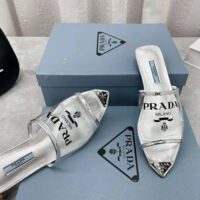 Prada Women Logo-Print Plexiglas Slides-Silver (1)