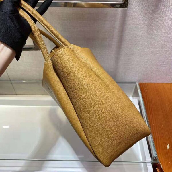 Prada Women Medium Leather handbag with the Prada Metal Lettering Logo Illuminating Its Center-brown (6)