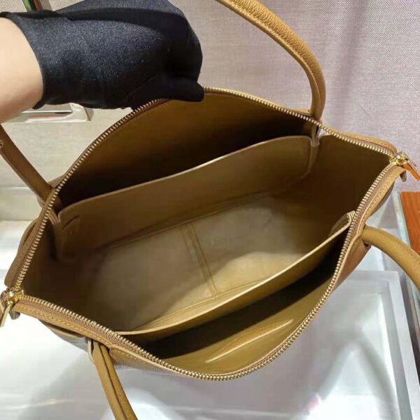 Prada Women Medium Leather handbag with the Prada Metal Lettering Logo Illuminating Its Center-brown (9)