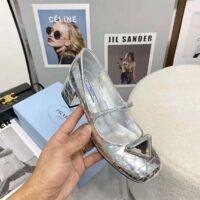 Prada Women Metallic Leather Pumps in 45mm Heel Height-Silver (1)