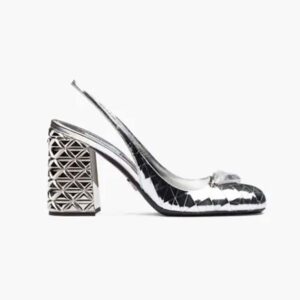 Prada Women Metallic Leather Slingback Pumps-Silver