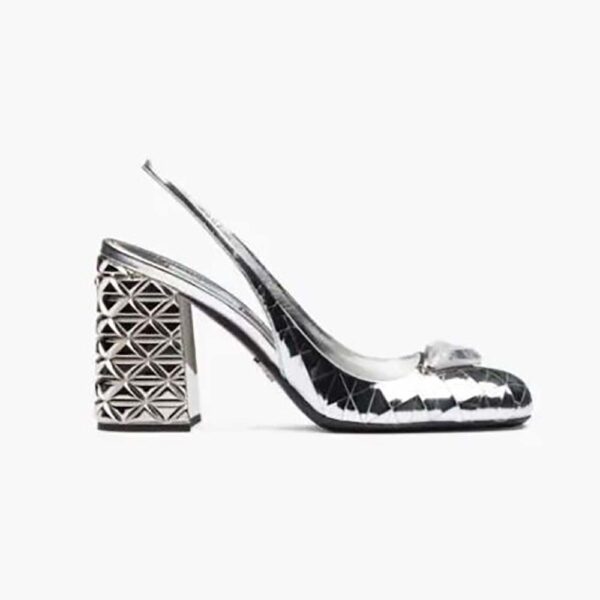 Prada Women Metallic Leather Slingback Pumps-Silver (1)