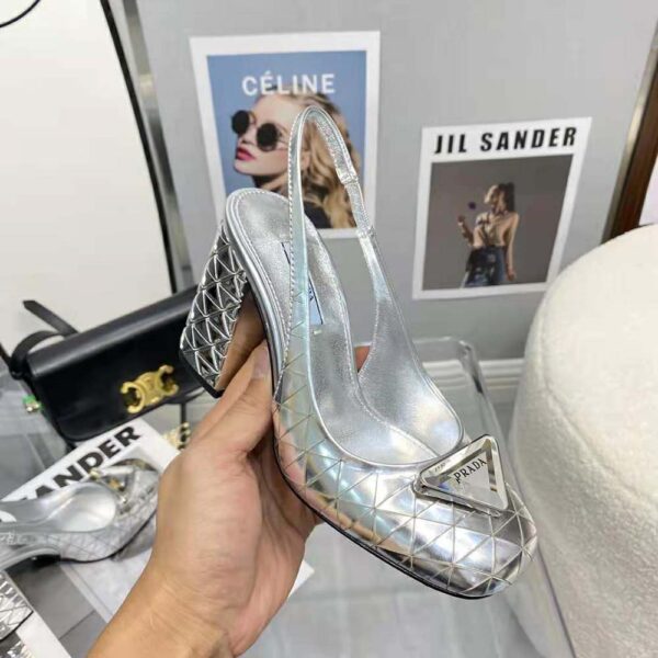 Prada Women Metallic Leather Slingback Pumps-Silver (9)