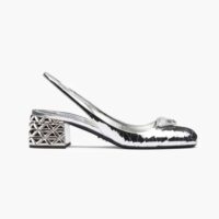 Prada Women Metallic Leather Slingback Pumps in 45mm Heel Height-Silver (1)