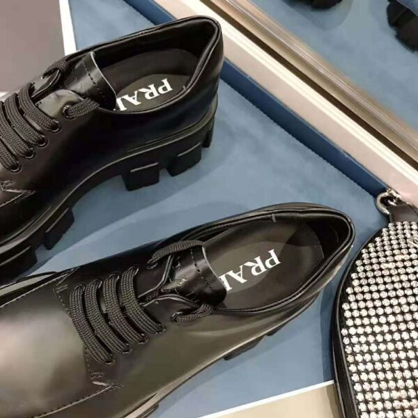 Prada Women Monolith Brushed Calf Leather Lace-Up Shoes-Black (3)