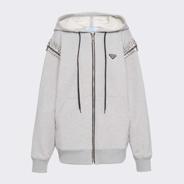 Prada Women Oversized Studded Hoodie-Silver (1)