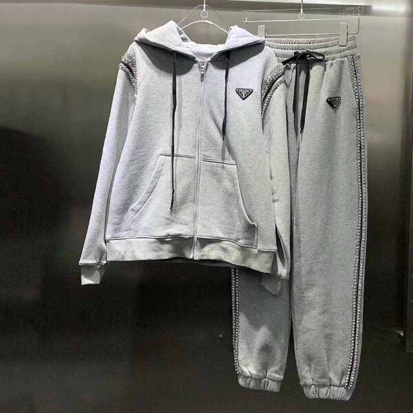 Prada Women Oversized Studded Hoodie-Silver (2)