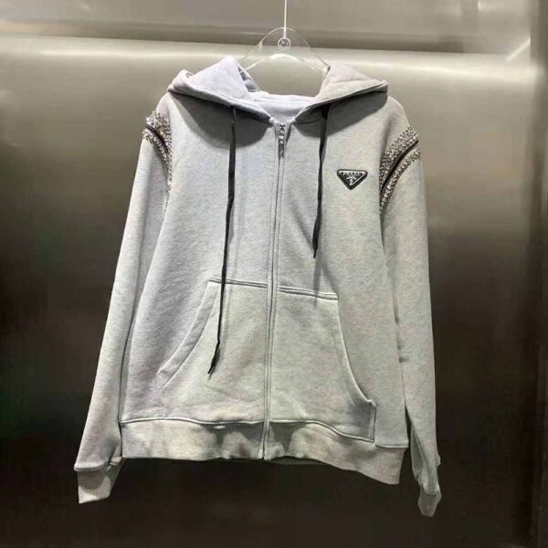 Prada Women Oversized Studded Hoodie-Silver (3)