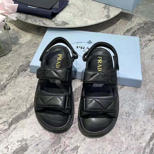 Prada Women Padded Nappa Leather Sandals-Black (2)