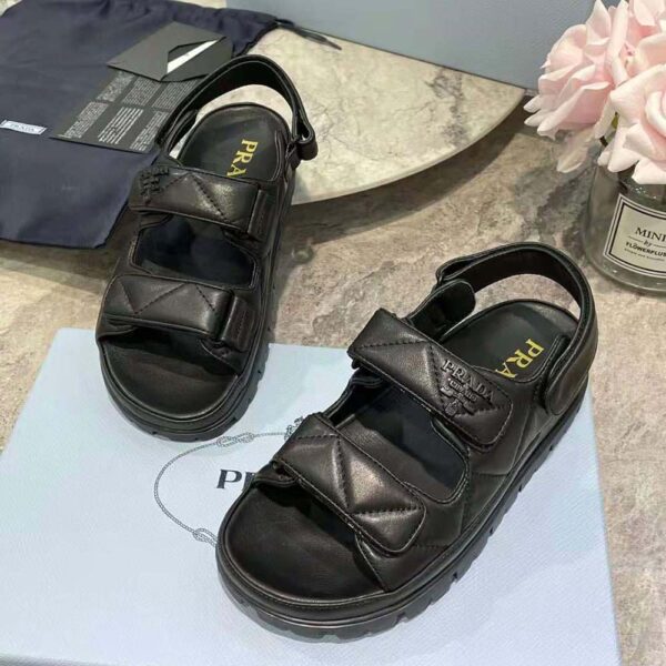 Prada Women Padded Nappa Leather Sandals-Black (6)