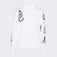 Prada Women Printed Cotton T-shirt with the Lettering Logo-White (1)