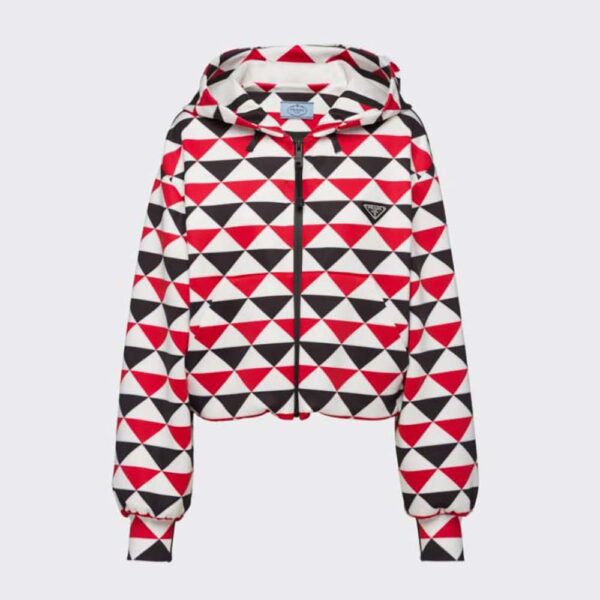 Prada Women Printed Jersey Hoodie-Red (1)