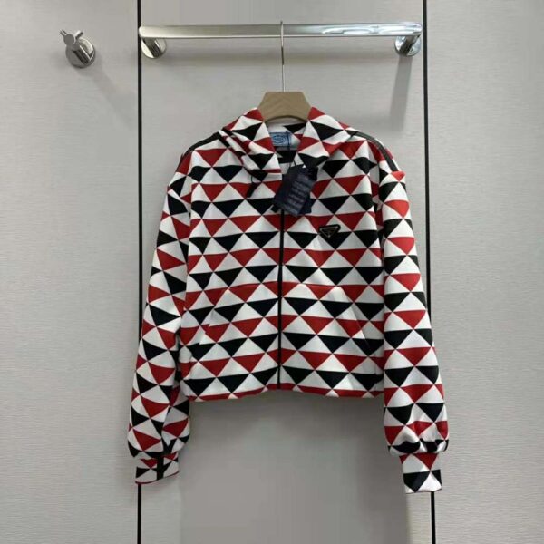 Prada Women Printed Jersey Hoodie-Red (2)