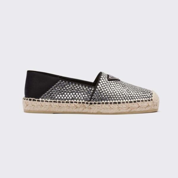 Prada Women Satin Espadrilles with Crystals-Black (1)