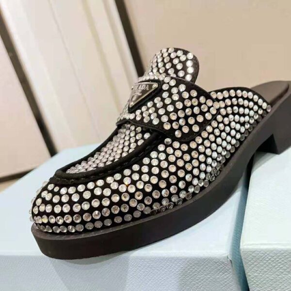 Prada Women Satin Mules with Crystals in 40mm Heel Height-Black (8)